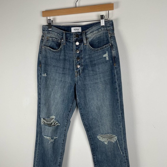 Pistola Charlie High Rise Straight Leg Jean Womens 27 Medium Wash Distressed - Picture 3 of 10